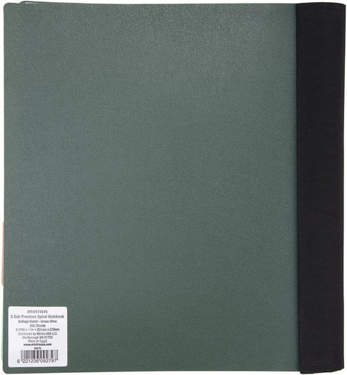 Mintra Office Durable PREMIUM Spiral Notebook (Green Olive, 5 Subject (8.5in x 11in)) by Mintra Office