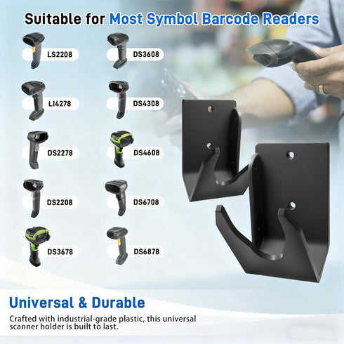Quinnsus LS2208, DS2278, LI4278 Universal Barcode Scanner Holder | Wall Mount Bracket for Zebra & Most Symbol Barcode