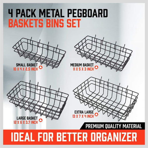 HORUSDY Peg Board Bins and Baskets, 4 Pack Square Style Pegboard Baskets and Bins for Organizing Workbenches,