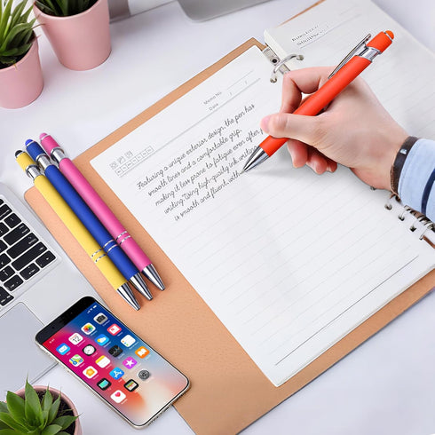 HALOMNNI 9 Pack 2-in-1 1.0 mm Ballpoint Pens Retractable Ballpoint Pen with Stylus Tip, Metal Stylus Pens for Touch