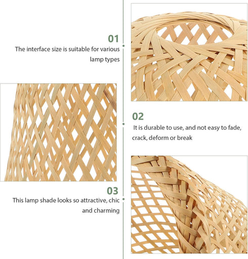24cm Cabilock Bamboo Woven Lamp Shade, Handmade Weave Lampshade Natural Wicker Chandelier Lamp Cover Boho Lamp Shades