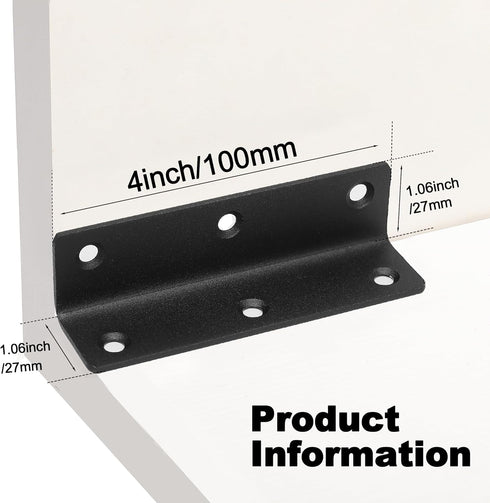 20 Pack 4" Wood,100mm L Bracket, Heavy Duty Corner Brace, Metal Shelf Bracket Angle Bracket for Shelves, Black L