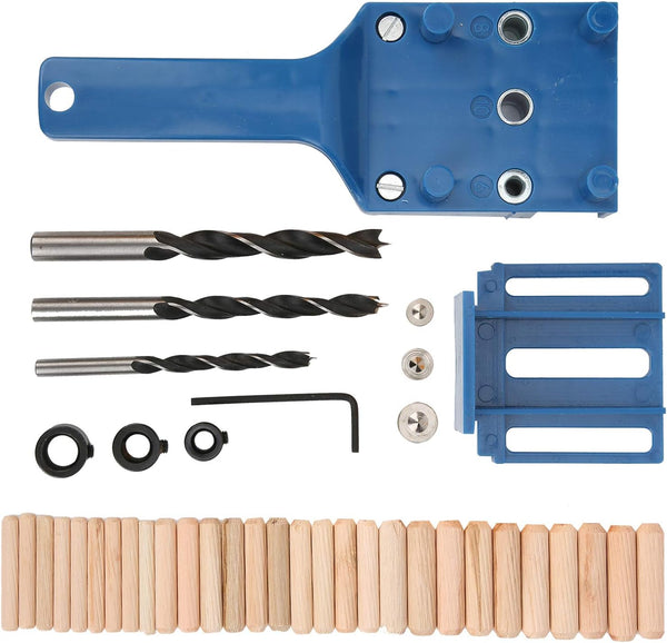 Handheld Dowel Jig Kit with Wood Doweling Hole Drill Guide, Punch Locator Positioner, Wrench Limit Ring for Home
