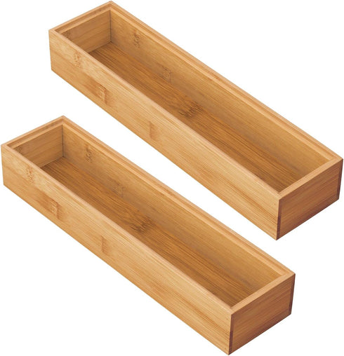 mDesign Slim Wooden Bamboo Drawer Organizer, 12" Long Stackable Storage Box for Desk Drawers and Cabinets
