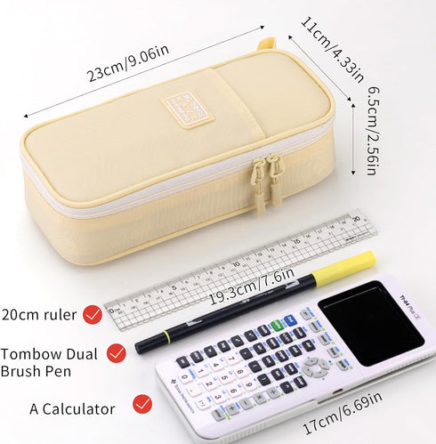 CICIMELON Durable Pen Pencil Case, Big Storage Pen Pouch Bag for School Supplies, College Teen Girls Adults, Beige
