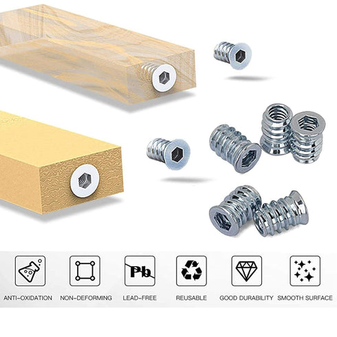 130Pcs Threaded Inserts for Wood Nutsert Screw, Assortment Set with Hex Spanner, 5/16"-18