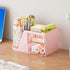 Marbrasse Desk Organizer with 2 Drawer, 360° Rotating Pen Holder, 6 Slots Pencil Organizer + 2 Drawer, Pink