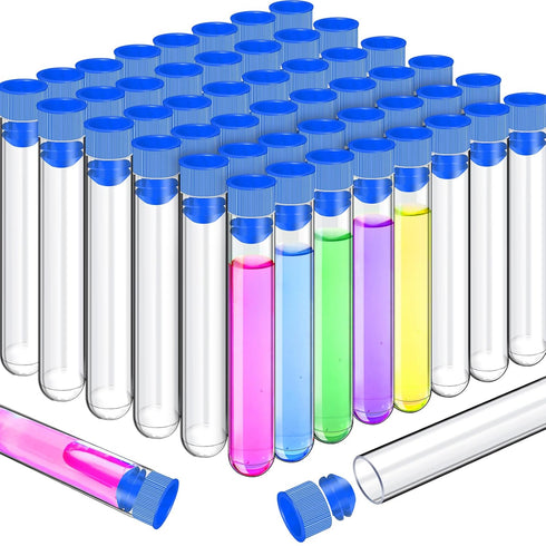 Teenitor 50 Pack Clear Plastic Test Tubes with Blue Caps - 16×100mm for Jewelry & Experiments