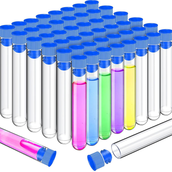 Teenitor 50 Pack Clear Plastic Test Tubes with Blue Caps - 16×100mm for Jewelry & Experiments