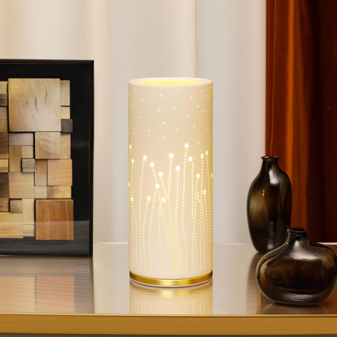 4.5 4.5 9.75 Inch Small Modern Ceramics Bedside Table Lamp, x x White Firework Style Nightstand Lamps, Side Table Lamps