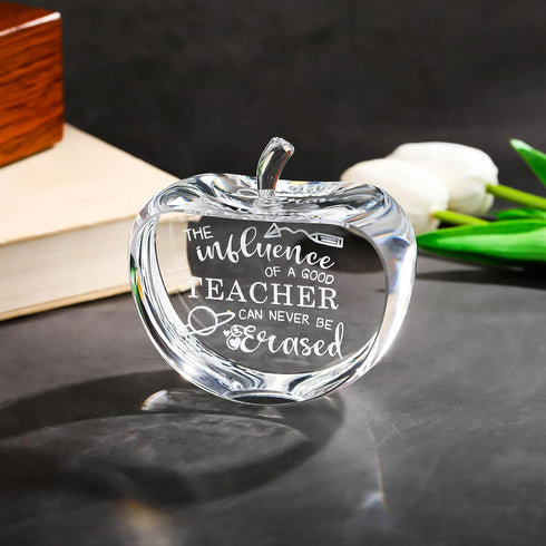 Movdyka Teacher Appreciation Crystal Apple Paperweight - Engraved Thank You Gifts for Retirement, Best Teacher Ever