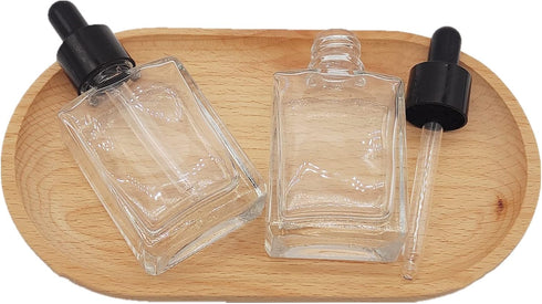 Glass Bottle for Essential Oils, 1 oz Small Empty Drop Bottle, 30ml Square Glass Lab Dropping Container (Clear, 12PCS)