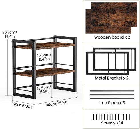 Office Desk Shelf Organizer, Wood Desktop Bookshelf Supplies Storage Rack, 2 Tier Shelf for Desk and Dresser, Brown
