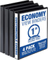 Samsill 1 Inch Economy 3 Ring Binder, Made in The USA, Customizable Clear View Cover, Black, 4 Pack (MPX48530)