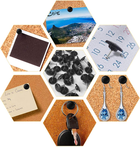 Lunies 50 PCS Black Push Pins for Wall Hangings, Decorative Thumb Tacks for Cork Board and Picture Hanging