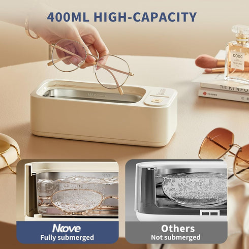 4 47KHz Nkove Ultrasonic Jewelry Cleaner with Retainer-Safe Tray, Timer Modes, Ultrasonic Cleaner Machine for Jewelry