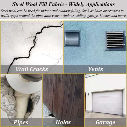 5PACK DIY Steel Wool Fill Fabric Kit for Mice Control, 13 Feet Coarse Wire Hardware Cloth, Block Holes, Wall Cracks,