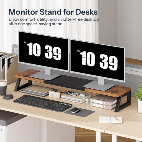 39 Inch 2 BF121CJ01 HOOBRO Dual Monitor Stand Riser, Large Computer Monitor Stand for Monitors, Computer Monitor Riser