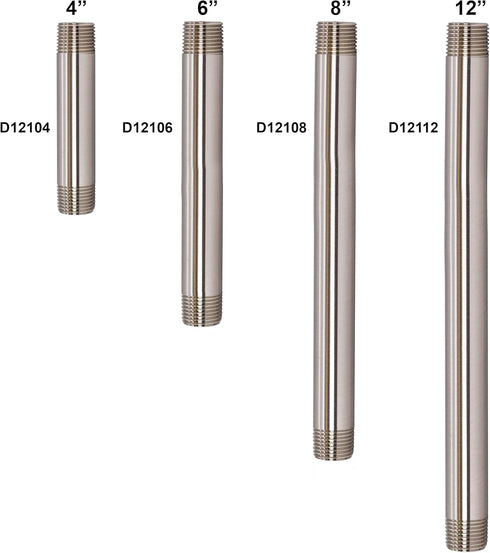 Westbrass D12106-26 ½” x 6" IPS Brass Pipe Nipple, Polished Chrome