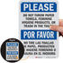 SmartSign Bilingual Sign, "Please Do Not Throw Paper Towels, Feminine Hygiene Products, Or Trash In The Toilet" | 7" x