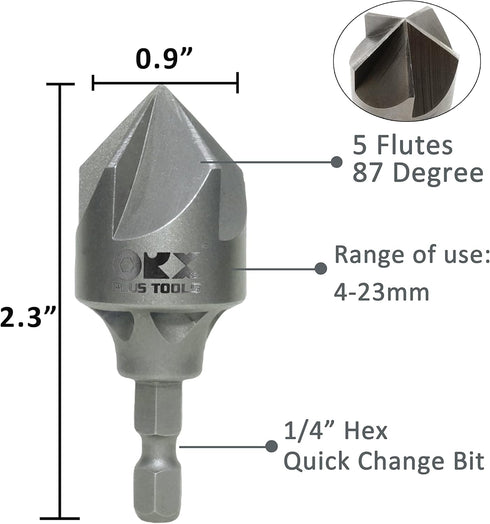 ORXPLUS Tools 5 Flute Metal Deburring Chamfer Drill Bit for Cleaning Pipe/Tube Burr, 87 Degree Quick Release Shank