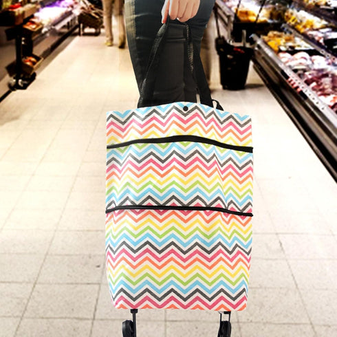 Foldable Shopping Cart, Portable Collapsible Shopping Bag with Wheels Rolling Shopping Bag Trolley Tote Bag Stair
