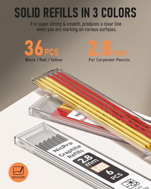 Nicpro 3 Pack Carpenter Pencil with Sharpener, Mechanical Pencils with 39 Refills for Heavy Duty