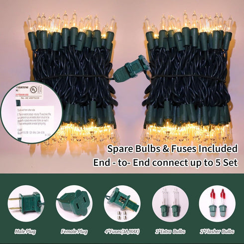 Super-Bright Extendable Warm White Christmas Lights - 100 Lights 19.6ft Mini Bulb String Set for Outdoor Holiday Decor