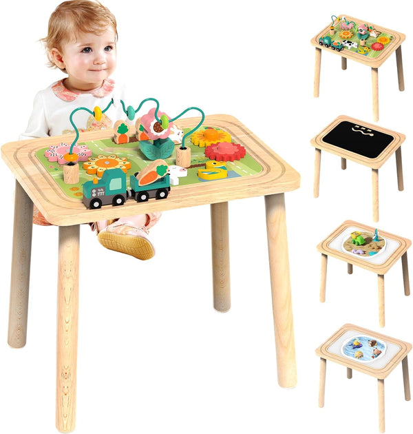 wiqins 3-in-1 Baby Activity Table for 6-36 Months Old Kids Wooden Activity Center