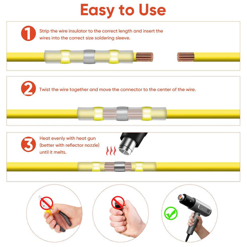 Solder Seal Wire Connectors - Marine Grade Heat Shrink Butt Connectors Kit - Waterproof Insulated Electrical Terminals