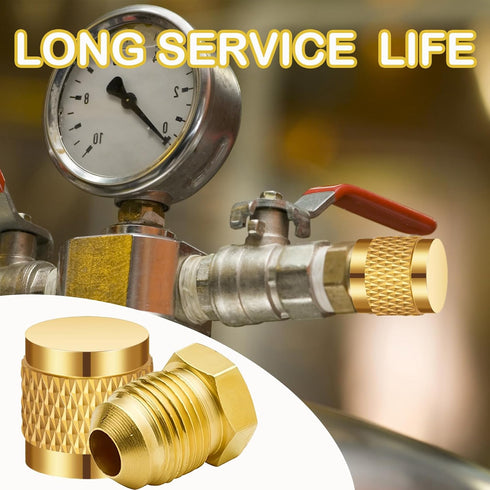 1/4'' Flare Caps, Round Brass HVAC Locking Caps with Neoprene O-Ring Seal, AC Service Valve Caps (5PCS)
