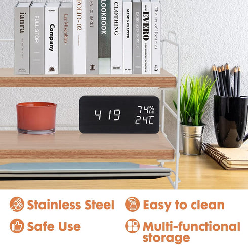 PowerKing 2-Tier Desk Shelf Organizer, Desktop Shelves with Wood Board, Adjustable Bookshelf Storage Rack for Home