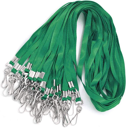 Bird Fiy Green Bulk Lanyards for ID Badges, Nylon Neck Flat Lanyard for ID Name Badge Holder (50Pcs)