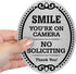 SmartSign Premium No Soliciting Smile You're On Camera Sign, 4" x 5" Aluminum with Adhesive Backing