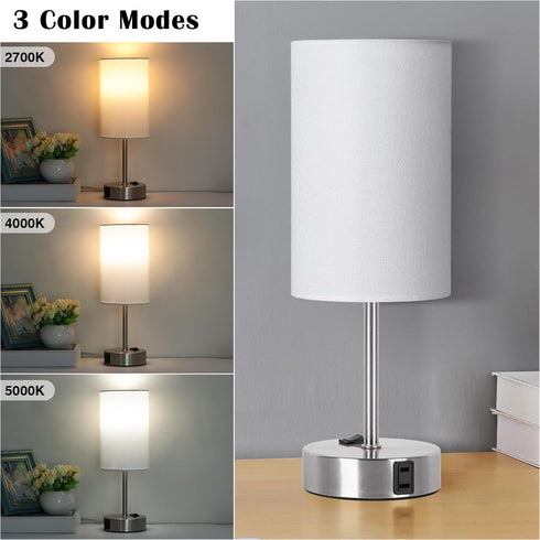 ZJOJO Table Lamp for Bedroom Set of 2, Small Bedside Lamps with 3 Way Dimmable Rocker Switch and AC Outlet, Nightstand