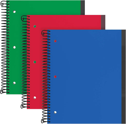 Oxford Spiral Notebook 3 Pack, 1 Subject, College Rule Journal, 100 Sheets, Durable Plastic Covers, 8.5 x 11 inch,