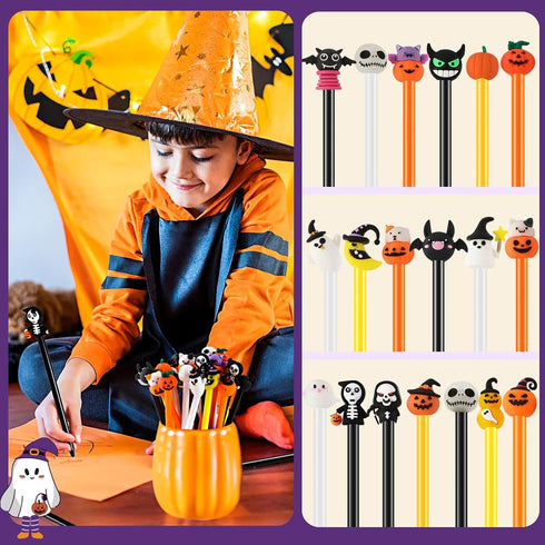 SANNIX 50 Pieces Halloween Pens, Fun Cartoon Gel Ink Rollerball Pens for Kids Gift School Class Birthday Party