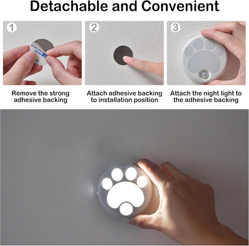 Attivolife Cat Paw Motion Sensor Night Light with Magnetic, USB Rechargeable & Cordless LED Lamp, Cute Kids Wall Light