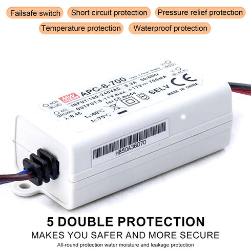 DynMach APC-8-700 6-11V 700mA 7.7W, Constant Current LED Driver - Quiet Power Supply - for Smart Home & IoT Devices