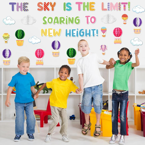 Crtiin 3D Hot Air Balloon Honeycomb Bulletin Board Set for School Classroom Decoration Balloon Artcraft Cutouts