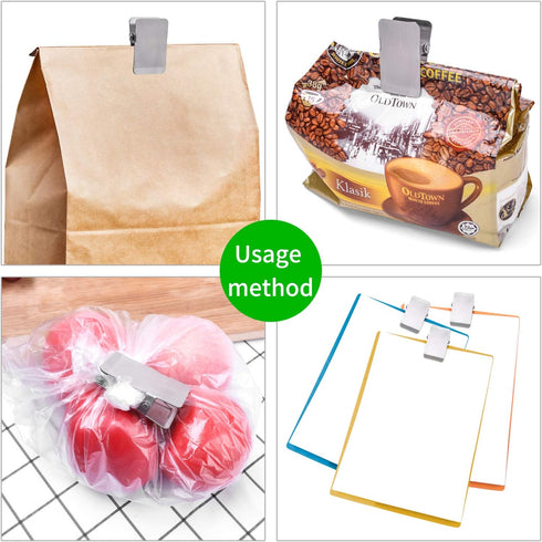 BURLIHOME Large Chip Bag Clips - 10Pcs Stainless Steel Heavy Duty Clamps with Anti-Slip Rubber for Food and Paper