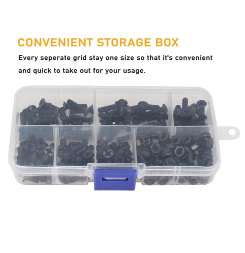 M3 360pcs (7 M3-0.5mm Countersunk 3D binifiMux Screws Kit, Sizes) Black Flat Head Phillips Machine Screws and Hex Nuts