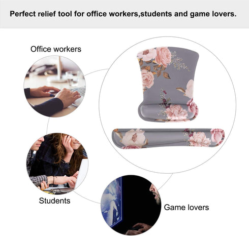 MOSISO Wrist Rest Support for Mouse Pad & Keyboard Set, Ergonomic Non-Slip Cushion, Pain Relief, Gray