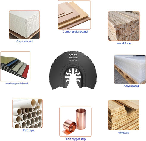7pcs Semi Circular Oscillating Saw Blades for Cutting Wood, Plastic, Soft Metal, 3-1/2 Inch Oscillating Multitool