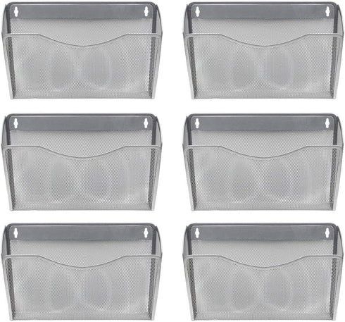 EasyPAG Wall Mount File Holder, 6 Pack Single Pocket Hanging File Organizer for Office and Home, Silver