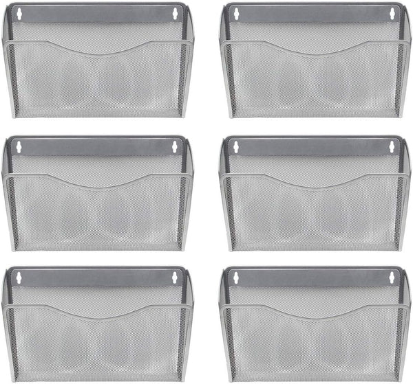 EasyPAG Wall Mount File Holder, 6 Pack Single Pocket Hanging File Organizer for Office and Home, Silver