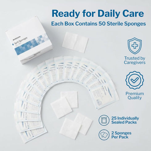 4x4 Inch (100 2 6-Ply 2 Pack McKesson Sterile Drainage Sponges Sponges, Boxes) Pre-Slit Surgical Drain Gauze Pads Split
