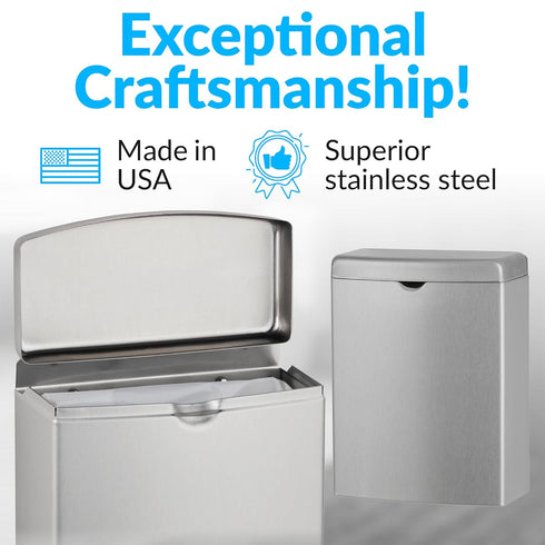 Bobrick Sanitary Napkin Disposal Wall Mounted Stainless Steel Flip Top Receptacle, 1 Gallon Capacity, Model B-270