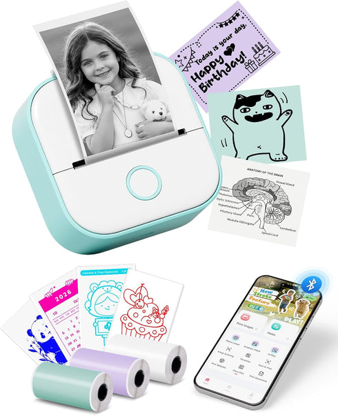 Memoking Mini Sticker Printer - T02 Thermal Printer Portable Label Maker Bluetooth Photo