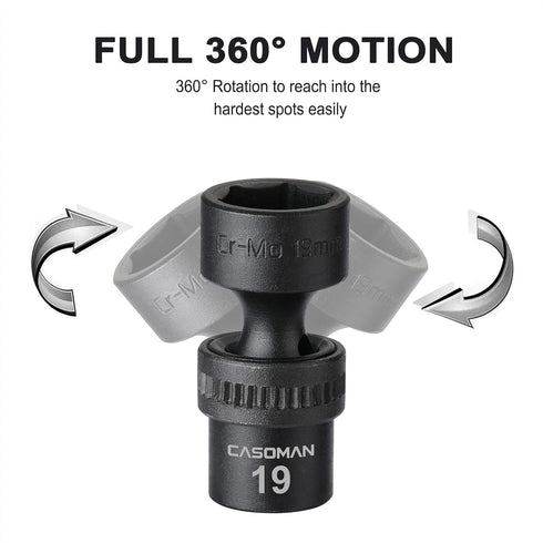 10 3/8" Set, 6 Metric,10-19mm CASOMAN PCS Drive Standard Universal Impact Socket Point, CR-MO